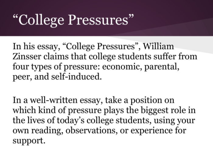 College pressures by william zinsser