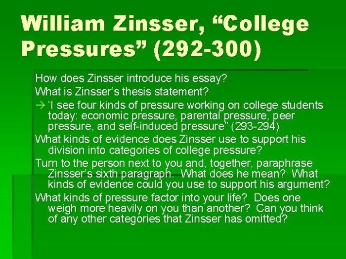 College pressures by william zinsser