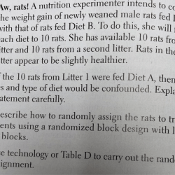 A nutrition experimenter intends to compare